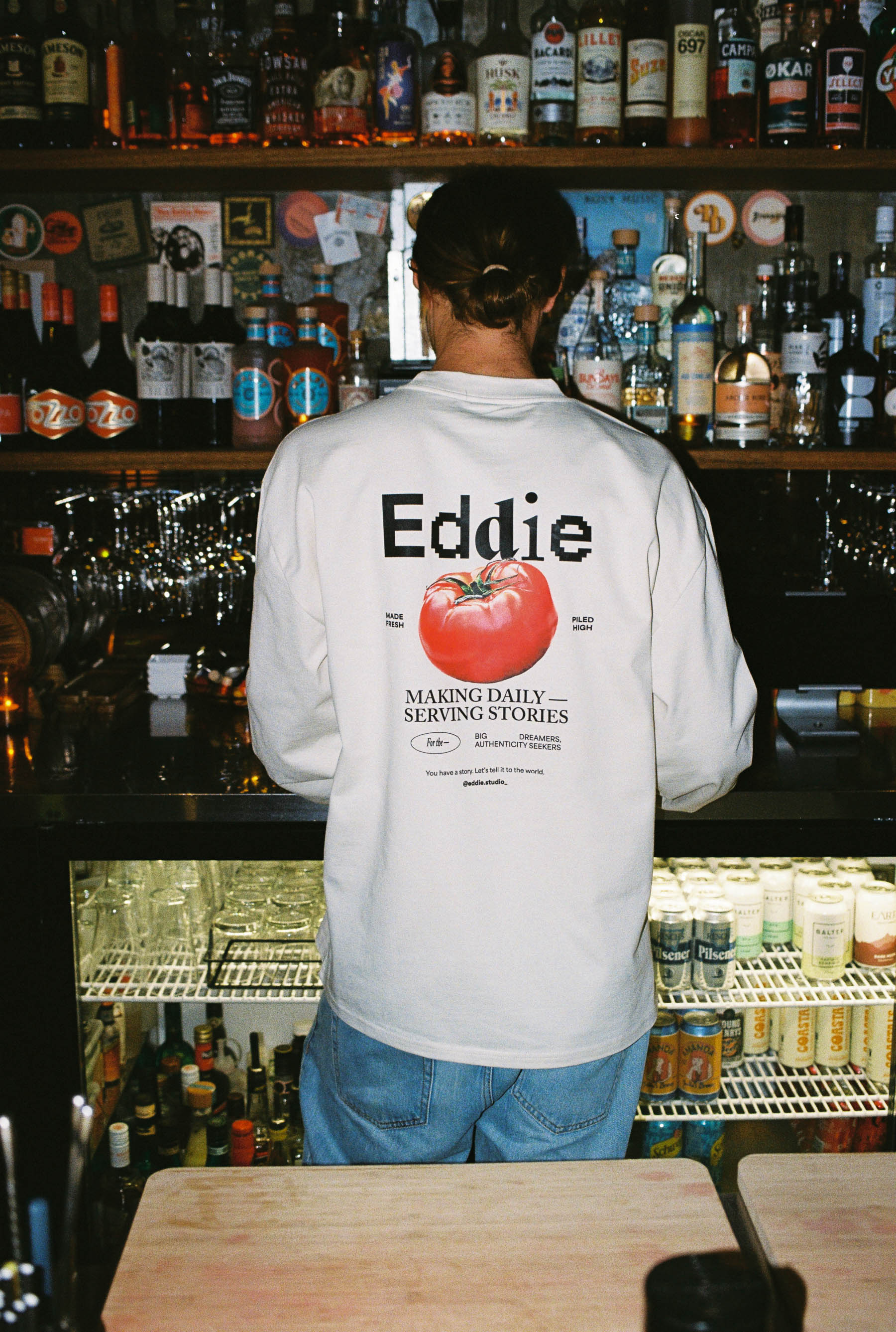 "We're basically a pizza shop" Winter Tee in Dough